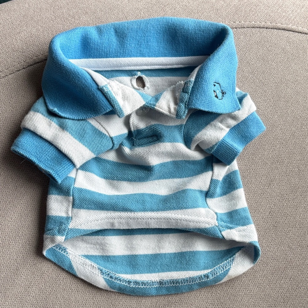 Doggie Design Boutique Blue Striped Polo Shirt Small